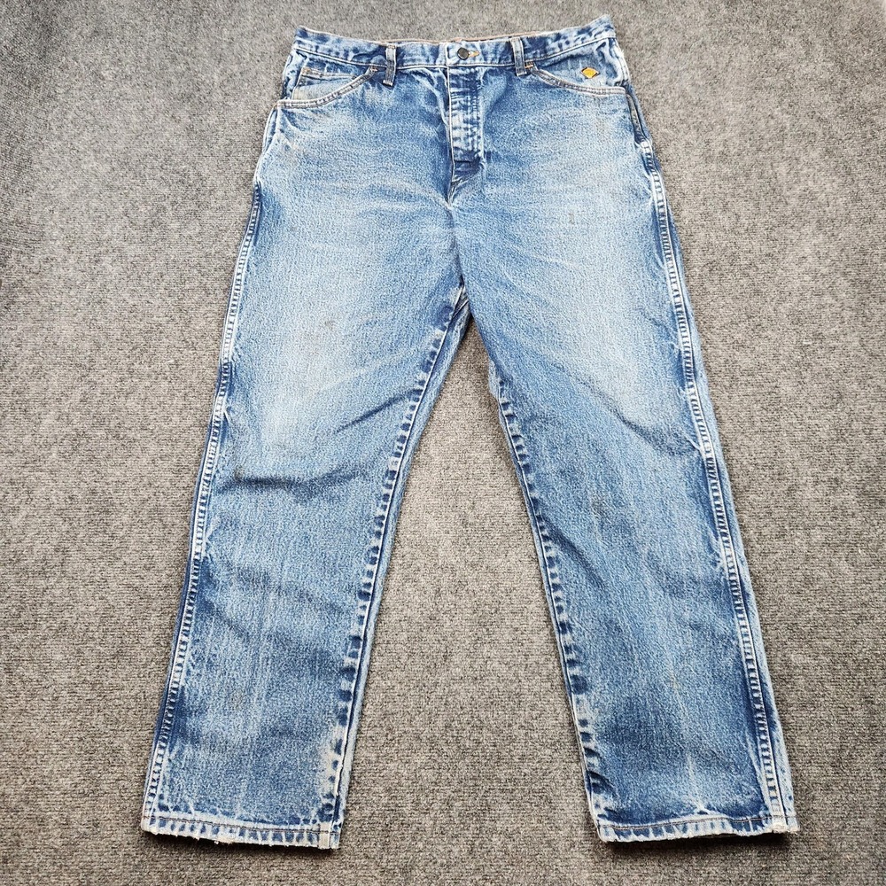 Wrangler FR31MWZ Jeans Mens 36x31 Blue Flame Resistant Relaxed Straight Denim
